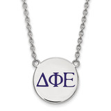 LogoArt Delta Phi Epsilon Necklace - Sterling Silver Rhodium-Plated Sorority Greek Letters Large Color Enamel Pendant 18 Inch - SS028DPH-18