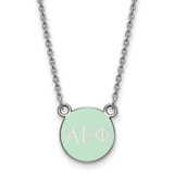 LogoArt Alpha Epsilon Phi Necklace - Sterling Silver Rhodium-Plated Sorority Greek Letters Extra Small Color Enamel Pendant 18 Inch - SS029AEP-18
