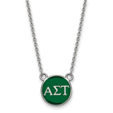 LogoArt Alpha Sigma Tau Necklace - Sterling Silver Rhodium-Plated Sorority Greek Letters Small Color Enamel Pendant 18 Inch - SS029ALS-18