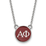 LogoArt Alpha Phi Necklace - Sterling Silver Rhodium-Plated Sorority Greek Letters Small Color Enamel Pendant 18 Inch - SS029APH-18