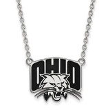 LogoArt Ohio University Necklace - Sterling Silver Rhodium-Plated Large Enameled Pendant 18 Inch