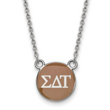 LogoArt Sigma Delta Tau Necklace - Sterling Silver Rhodium-Plated Sorority Greek Letters Small Color Enamel Pendant 18 Inch - SS029SDT-18
