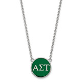 LogoArt Alpha Sigma Tau Necklace - Sterling Silver Rhodium-Plated Sorority Greek Letters Large Color Enamel Pendant 18 Inch - SS030ALS-18