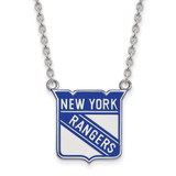 LogoArt New York Rangers Necklace - Sterling Silver Rhodium-Plated Large Enameled Pendant 18 Inch