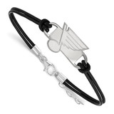 LogoArt St. Louis Blues Bracelet - Sterling Silver Rhodium-Plated Small Center Black Leather 7 Inch with Extender