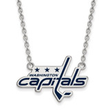 LogoArt Washington Capitals Necklace - Sterling Silver Rhodium-Plated Large Enameled Pendant 18 Inch