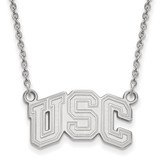 LogoArt University of Southern California Necklace - Sterling Silver Rhodium-Plated U-S-C Small Pendant 18 Inch