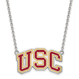 LogoArt University of Southern California Necklace - Sterling Silver Rhodium-Plated U-S-C Large Enameled Pendant 18 Inch