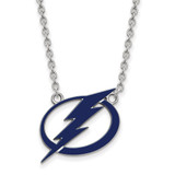 LogoArt Tampa Bay Lightning Necklace - Sterling Silver Rhodium-Plated Large Enameled Pendant 18 Inch
