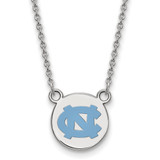 LogoArt University of North Carolina Necklace - Sterling Silver Rhodium-Plated Small Enameled Disc Pendant 18 Inch