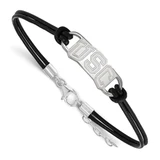 LogoArt University of Southern California Bracelet - Sterling Silver Rhodium-Plated U-S-C Small Center Black Leather 7 Inch with Extender