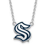 Sterling Silver Rhod-Pltd NHL LogoArt Seattle Kraken Lg Enamel Necklace