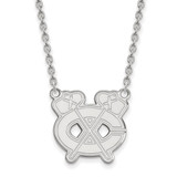 LogoArt Chicago Blackhawks Necklace - Sterling Silver Rhodium-Plated Letter C and Tomahawk Large Pendant 18 Inch