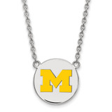 LogoArt University of Michigan Necklace - Sterling Silver Rhodium-Plated Letter M Large Yellow Enameled Disc Pendant 18 Inch