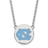 LogoArt University of North Carolina Necklace - Sterling Silver Rhodium-Plated Large Enameled Disc Pendant 18 Inch