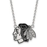 LogoArt Chicago Blackhawks Necklace - Sterling Silver Rhodium-Plated Large Enameled Pendant 18 Inch
