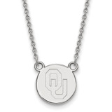 LogoArt University of Oklahoma Necklace - Sterling Silver Rhodium-Plated O-U Small Disc 18 Inch
