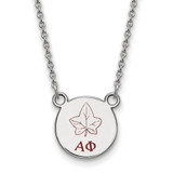 LogoArt Alpha Phi Necklace - Sterling Silver Rhodium-Plated Sorority Symbol Small Color Enamel Pendant 18 Inch, 12 mm Wide - SS044APH-18