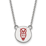 LogoArt Chi Omega Necklace - Sterling Silver Rhodium-Plated Sorority Symbol Small Color Enamel Pendant 18 Inch - SS044CHO-18
