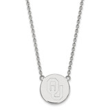 LogoArt University of Oklahoma Necklace - Sterling Silver Rhodium-Plated O-U Large Disc 18 Inch