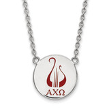 LogoArt Alpha Chi Omega Necklace - Sterling Silver Rhodium-Plated Sorority Symbol Large Color Enamel Pendant 18 Inch - SS045ACO-18