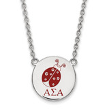LogoArt Alpha Sigma Alpha Necklace - Sterling Silver Rhodium-Plated Sorority Symbol Large Color Enamel Pendant 18 Inch - SS045ASI-18