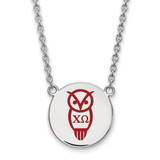 LogoArt Chi Omega Necklace - Sterling Silver Rhodium-Plated Sorority Symbol Large Color Enamel Pendant 18 Inch - SS045CHO-18