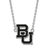 LogoArt Baylor University Necklace - Sterling Silver Rhodium-Plated Bears Large Enameled Pendant 18 Inch