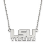 LogoArt Louisiana State University Necklace - Sterling Silver Rhodium-Plated L-S-U Tigers Small Pendant 18 Inch