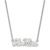 LogoArt University of Mississippi Necklace - Sterling Silver Rhodium-Plated Ole Miss Large Pendant 18 Inch