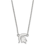 LogoArt Michigan State University Necklace - Sterling Silver Rhodium-Plated Spartan Small Pendant 18 Inch