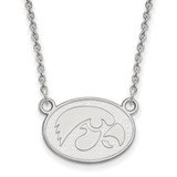 LogoArt University of Iowa Necklace - Sterling Silver Rhodium-Plated Hawk Small Oval Pendant 18 Inch