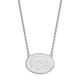 LogoArt University of Iowa Necklace - Sterling Silver Rhodium-Plated Hawk Large Oval Pendant 18 Inch