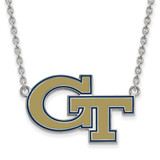 LogoArt Georgia Institute of Technology Necklace - Sterling Silver Rhodium-Plated G-T Large Enameled Pendant 18 Inch