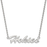 LogoArt Virginia Tech Necklace - Sterling Silver Rhodium-Plated Hokies Script Medium Pendant 18 Inch