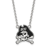 LogoArt East Carolina University Necklace - Sterling Silver Rhodium-Plated Pirate Large Enameled Pendant 18 Inch