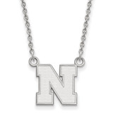 LogoArt University of Nebraska Necklace - Sterling Silver Rhodium-Plated Letter N Small Pendant 18 Inch
