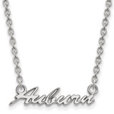 LogoArt Auburn University Necklace - Sterling Silver Rhodium-Plated Medium Script Pendant 18 Inch
