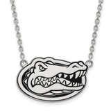 LogoArt University of Florida Necklace - Sterling Silver Rhodium-Plated Gator Large Enameled Pendant 18 Inch