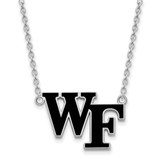 LogoArt Wake Forest University Necklace - Sterling Silver Rhodium-Plated W-F Large Enameled Pendant 18 Inch