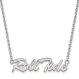 LogoArt University of Alabama Necklace - Sterling Silver Rhodium-Plated Roll Tide Script Large Pendant 18 Inch