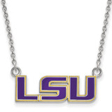 LogoArt Louisiana State University Necklace - Sterling Silver Rhodium-Plated L-S-U Small Enameled Pendant 18 Inch