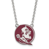 LogoArt Florida State University Necklace - Sterling Silver Rhodium-Plated Seminole Large Enameled Pendant 18 Inch