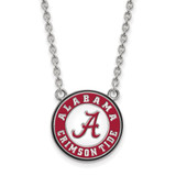LogoArt University of Alabama Necklace - Sterling Silver Rhodium-Plated Crimson Tide Large Enameled Pendant 18 Inch