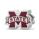 Rhodium-Plated Sterling Silver Mississippi State University M with State Banner Enameled Extruded L