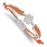 LogoArt Clemson University Bracelet - Stainless Steel Tiger Paw Adjustable Cord