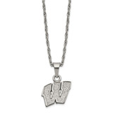 LogoArt University of Wisconsin Pendant - Stainless Steel Letter W 18 Inch Necklace with 2 Inch Extender