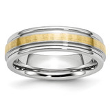 Chisel Cobalt 14K White Gold Inlay Satin and Polished 6 mm Wedding Band, Brushed