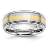 Chisel Cobalt 14K White Gold Inlay Satin and Polished 8 mm Wedding Band, Brushed