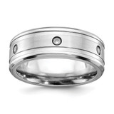 Chisel Cobalt Brushed and Polished with Cubic Zirconia Beveled 8 mm Wedding Band, Flat
